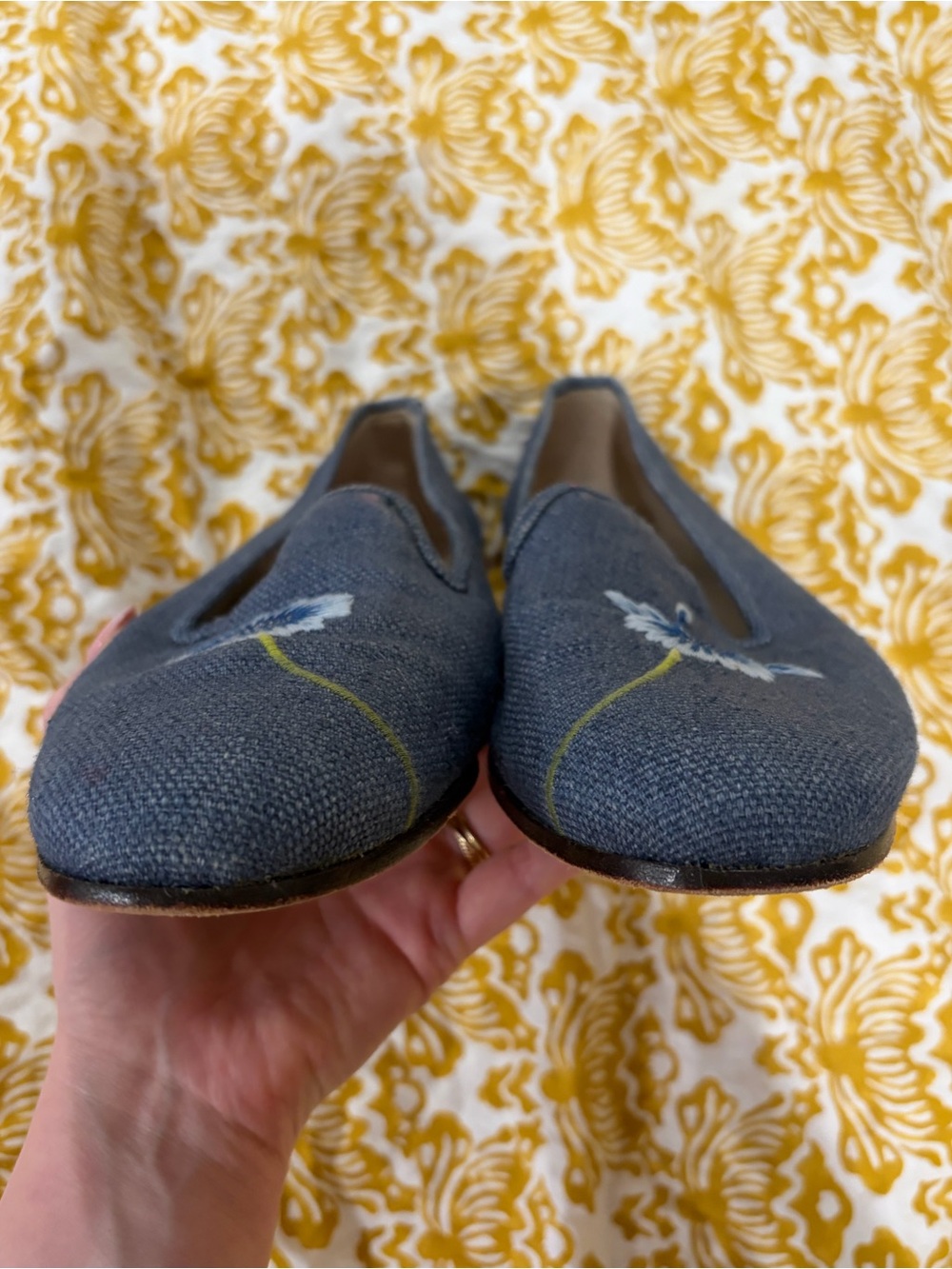 Stubbs & Wootton Palm Beach Floral Denim Slippers | Size 11 - Picture 5 of 8